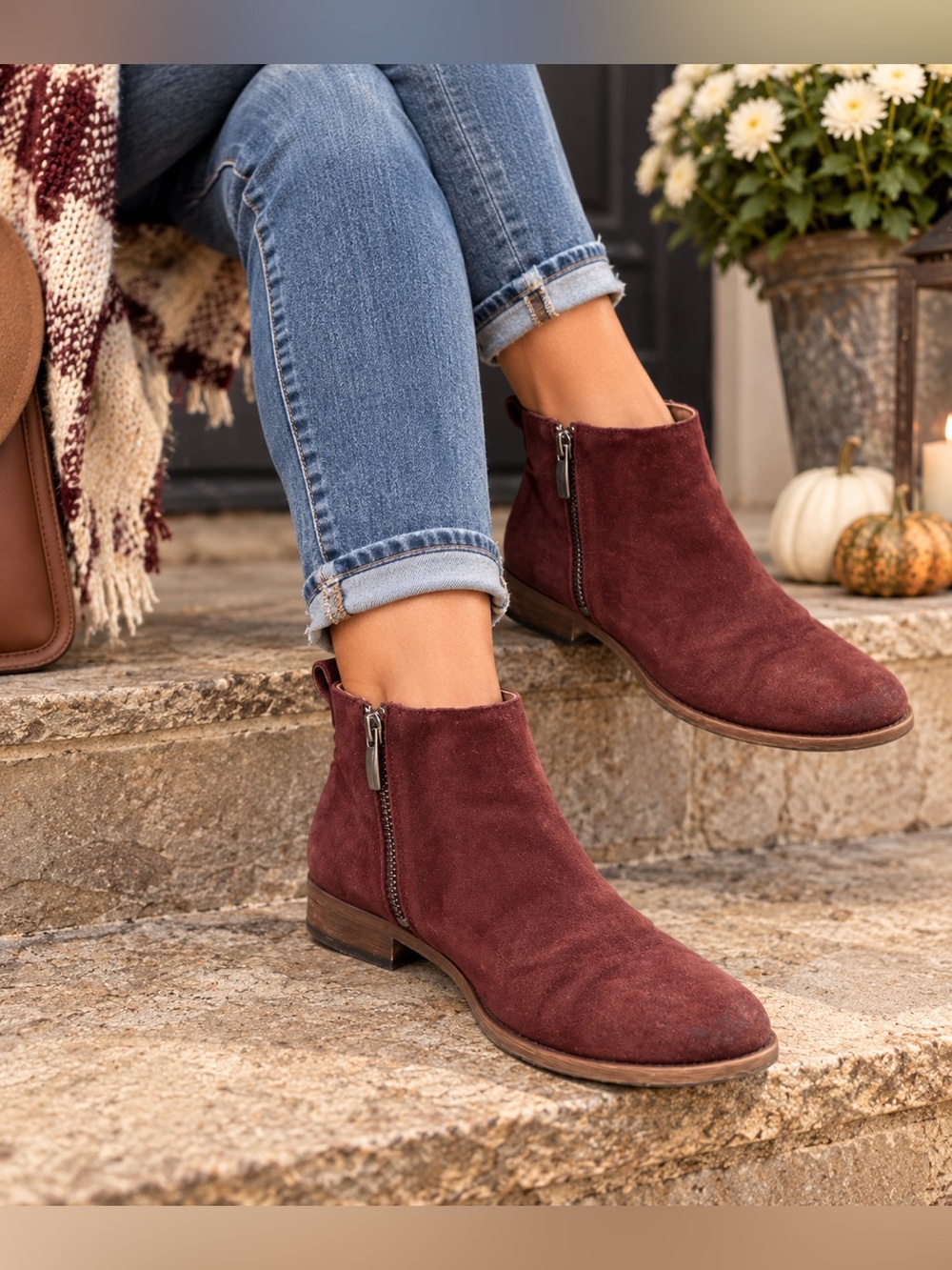 Franco Sarto Keegan Burgundy Suede Ankle Boots Booties Women’s 8.5